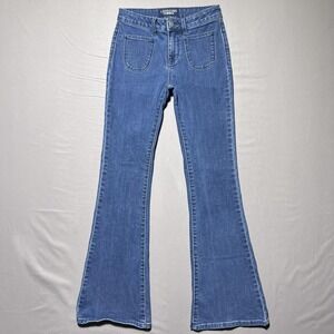 L'Ecole‎ des Femmes Jeans Womens 26 Blue Flare Patch Pockets Medium Wash Denim